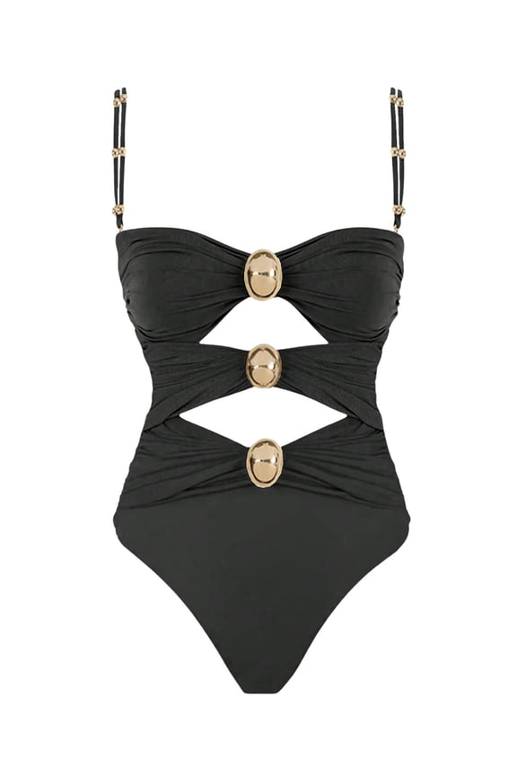 Women's Cut Out Colorblock One Piece Swimsuit Ruched Swimwear Bathing Suit Black F