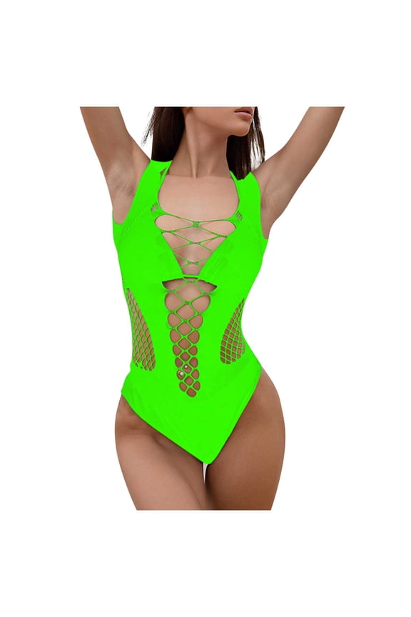 Women's Cut Out Fishnet Teddy Lingerie Mesh One Piece Bodysuit