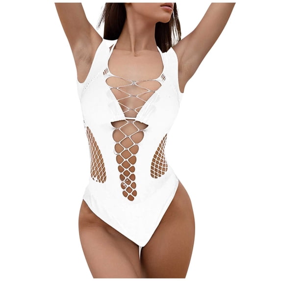 Women's Cut Out Fishnet Teddy Lingerie Mesh One Piece Bodysuit