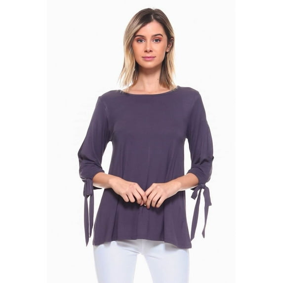Women's Cut Out Half Sleeve Tie Top, CHARCOAL, M