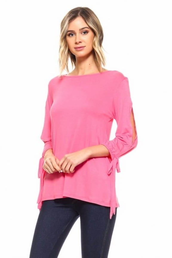 Women's Cut Out Half Sleeve Tie Top, CORAL, M