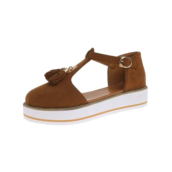 Women's Cut Out Loafers Tassel Pendant Closed Toe Ankle Strap Sandals Casual Summer Fashion Platform Walking Shoes