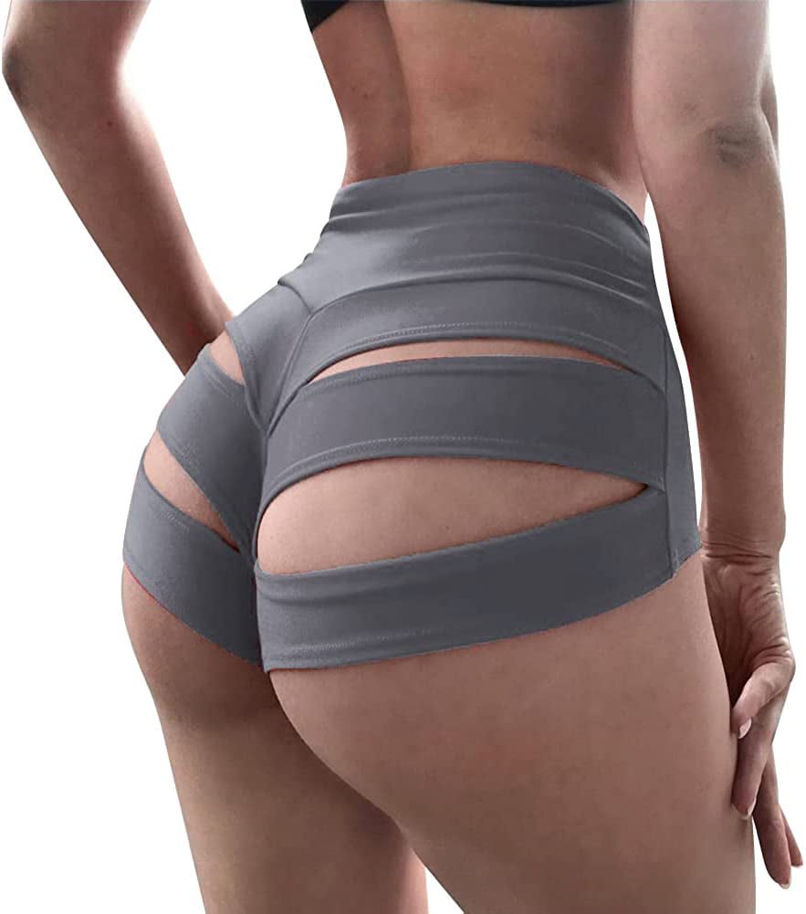 Women's Cut Out Rave Shorts Yoga Scrunch Booty Hot Pants High
