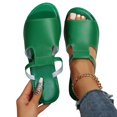 thumbnail image 1 of Women's Cut Out Slide Sandals Fashion Hook and Loop Genuine Leather Round Open Toe Summer Flat Sandals Outdoor Shoes (Green,36), 1 of 4