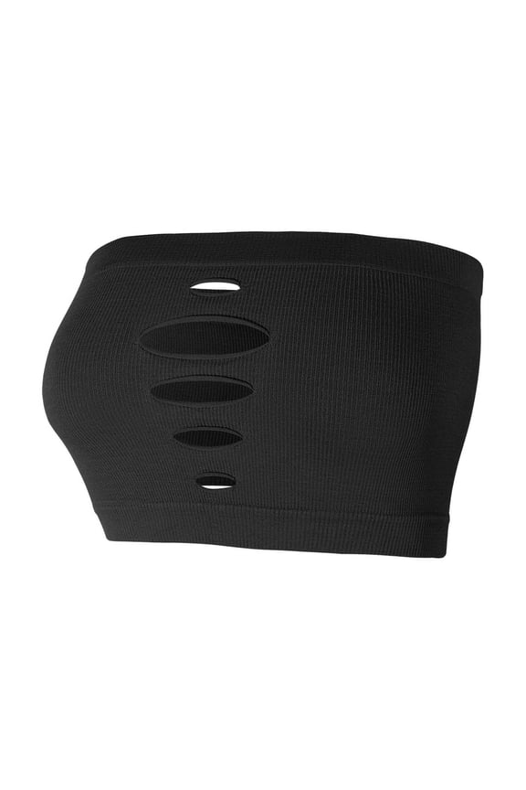 Women's Cut Out Strapless Bandeau Bralettes Ribbed Wireless Tube Top Bra