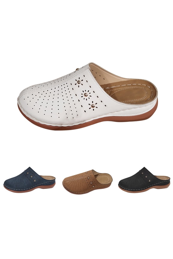 Women's Cut-Out Wedge Mule Slides Breathable Soft Sole Closed-Toe Shoes Summer Footwear White 36