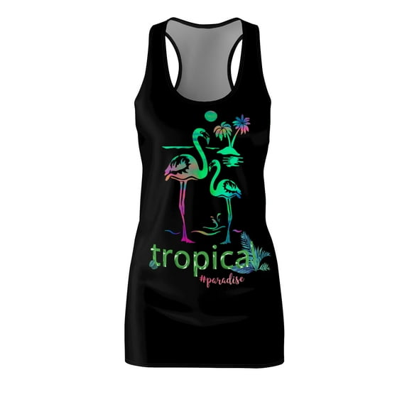 Women's Cut & Sew Racerback Dress (AOP) Tropical Paradise Pink Flamingo