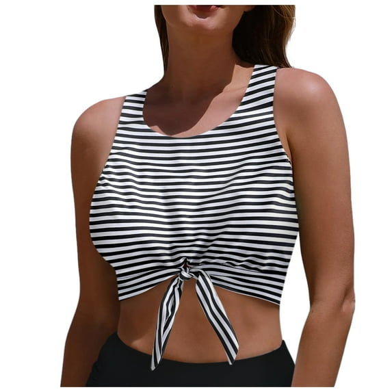 Women's Cut Out Tie Knot Front Scoop High Neck Tank Crop Top Bikini Swimsuit Top Swimsuit Women Swim One Piece Bathing Suits For Women Swim Suits For Women 2024 Tummy Control 2 Piece Swim