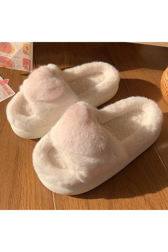 Women's Cute 3D Heart Plush Slippers - Fashion Winter Warm Faux Fur House Shoes, Soft Sole Anti-Slip Indoor Bedroom Mules, Comfortable Maternity & Postpartum Shoes for Ladies