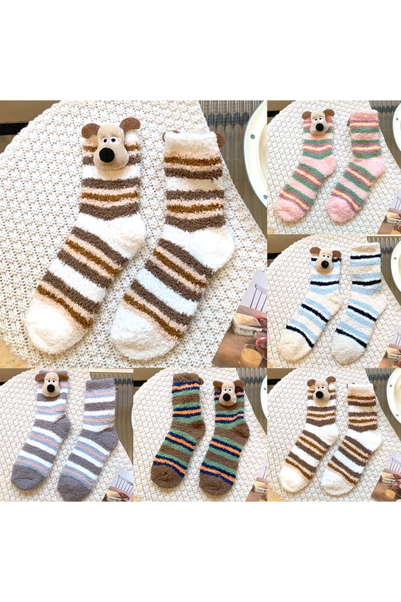Women's Cute 3D Plush Winter Dog Socks - Adorable Cartoon Coral Fleece Floor Socks with Fun Embellishments for Cozy, Warm Home Wear Pink