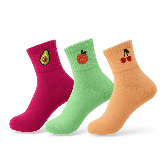 Women’s Cute Ankle Socks 3 Pairs Kawaii Fruit Embroidered Cotton Novelty Socks - Style 1
