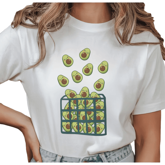Women's Cute Avocado Basket Graphic Kawaii Fruit Lover Casual T Shirt Breathable Short Sleeve Round Neck Top White S-5XL