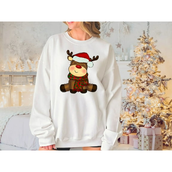 Women's Cute Baby Rudolph Christmas Sweatshirt, Funny Christmas Sweater