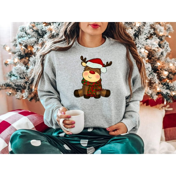 Women's Cute Baby Rudolph Christmas Sweatshirt, Funny Christmas Sweater