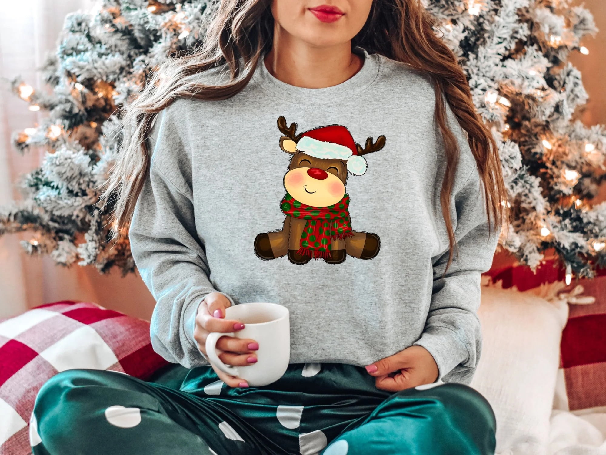 Women s Cute Baby Rudolph Christmas Sweatshirt Funny Christmas Sweater Walmart