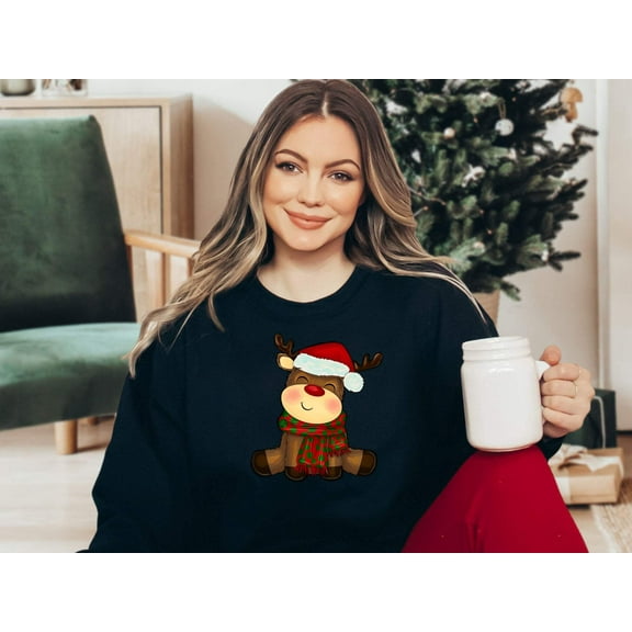 Women's Cute Baby Rudolph Christmas Sweatshirt, Funny Christmas Sweater
