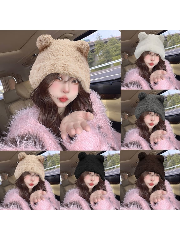 Women's Cute Bear Ears Knit Hat Warm Woolen Beanie Winter Show Young Casual Style