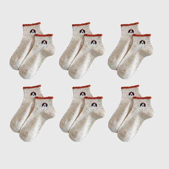 Women's Cute Bear Embroidered Speckled Ankle Socks 6pk - Orange