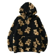 BUFGACEH Women's Cute Bear Jacket Sherpa Plush Hoodies Soft Fluffy Fleece Warm Pjs Sweatshirts Sleepwear Lounge Pajama Tops