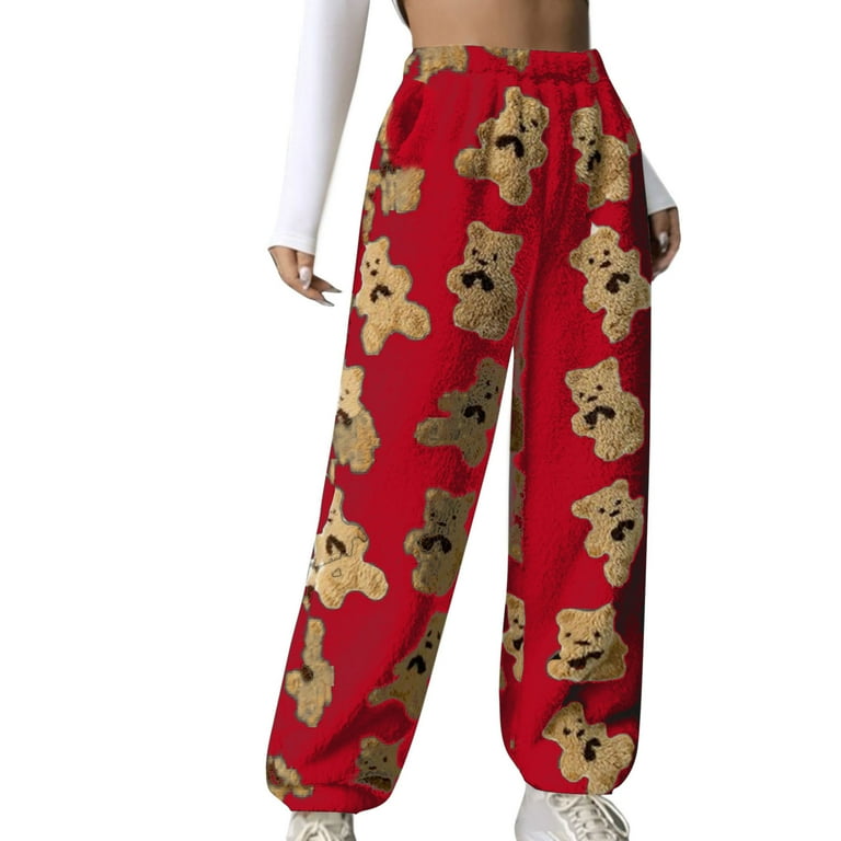 Women s Cute Bear Plush Pajama Pants Cozy Fuzzy Lounge Pants Soft Fluffy Fall Warm Pjs Bottoms Sleepwear Walmart