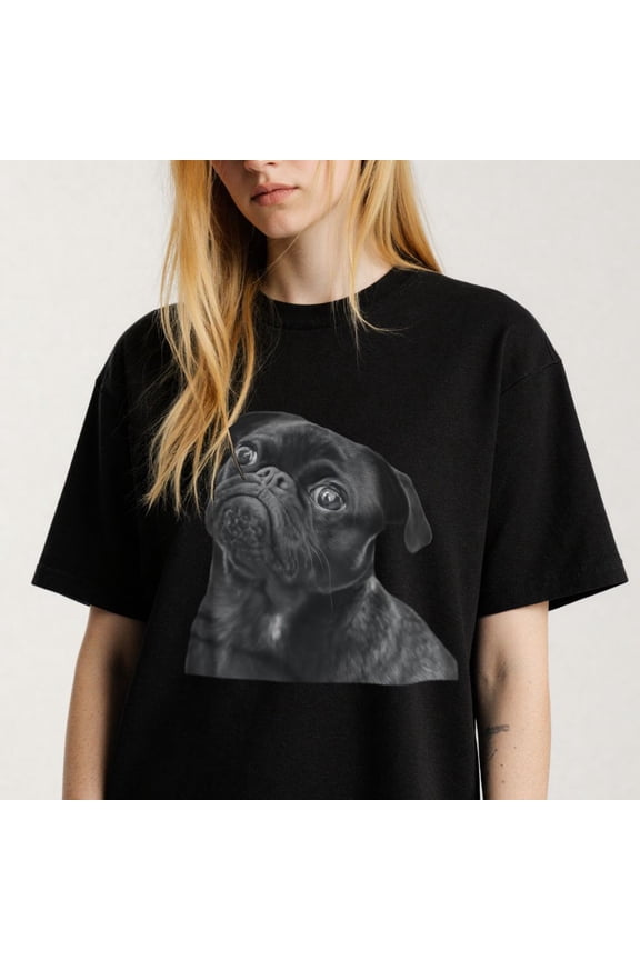 Women's Cute Black Pug Dog Portrait Graphic T-Shirt S-4XL Mother's Day Gift