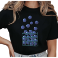 thumbnail image 1 of Women's Cute Blueberry Basket Graphic Kawaii Fruit Lover Casual T Shirt Comfortable Short Sleeve Round Neck Top Black S-5XL, 1 of 5