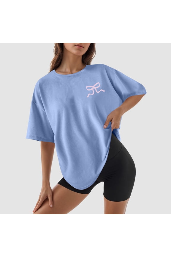 Women's Cute Bow Sweatshirt Round Neck Long Sleeve Oversized Hoodie Teenage Girls' Sweatshirt Ladies Shirt Long Sleeve Valentines Day Shirts for Women Compression Long Sleeve Women Workout Top plus