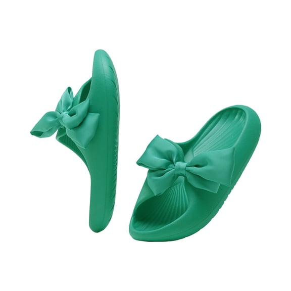 Women's Cute Bowknot Flip Flops Fashion Casual Thick Bottomed Slippers Summer Bathroom Bath Shoes Green 39