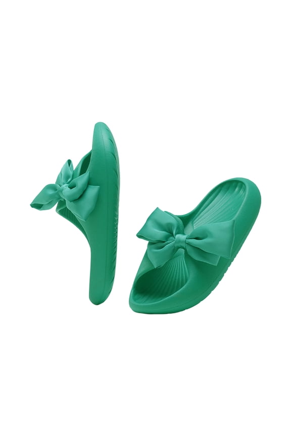 Women's Cute Bowknot Flip Flops Fashion Casual Thick Bottomed Slippers Summer Bathroom Bath Shoes Green 39