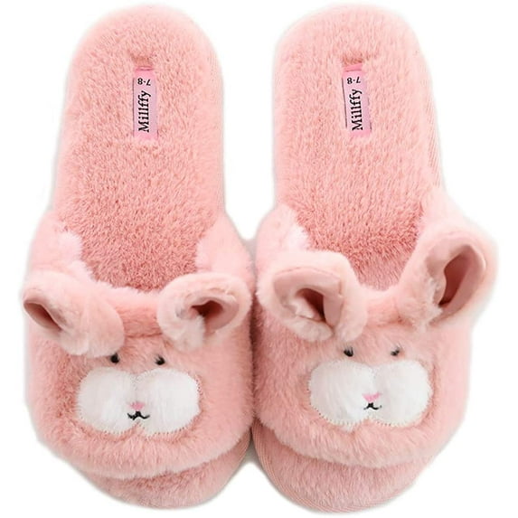 Women's Cute Bunny Bedroom Slippers Open Toe Indoor Slides House Slippers (5-6 women, Pink Bunny)