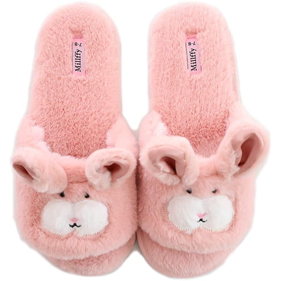 Women's Cute Bunny Bedroom Slippers Open Toe Indoor Slides House Slippers (7-8 women, Pink Bunny)