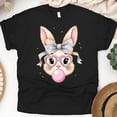 thumbnail image 1 of Women's Cute Bunny Graphic T-Shirt with Bow and Glasses, Black, Size XL, 1 of 6