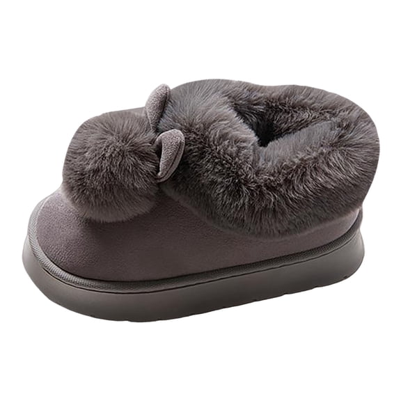 Women's Cute Bunny Platform Fuzzy Slippers Winter Warm Plush Slip On House Slippers Comfortable Non Slip Bedroom Shoes Gray Size 6.5