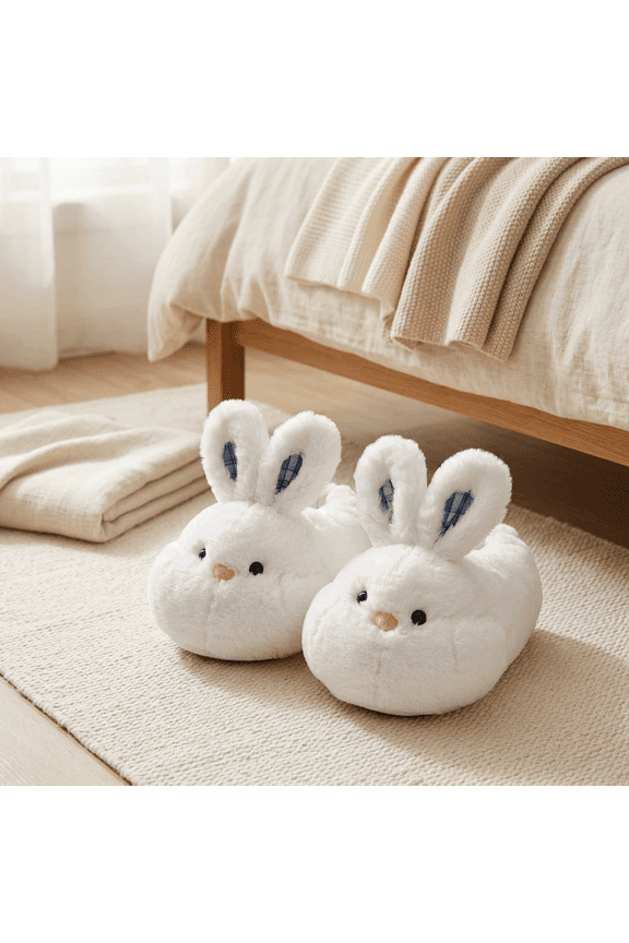 Womens Cute Bunny Slippers Plush Fuzzy House Shoes Soft Cozy Bedroom Dorm Indoor Slippers White Rabbit 7-8