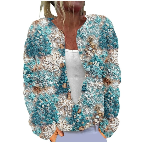 Women's Cute Cardigan Christmas Graphic Sweater Button Down Knitted Long Sleeve Soft Comfy Lightweight Cardigan