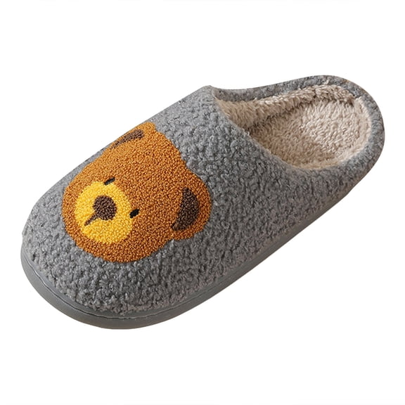 Women's Cute Cartoon Bear Head House Slippers Soft Sole Winter Warm Indoor Slippers Plush Non Slip Bedroom Shoes Gray Size 6.5