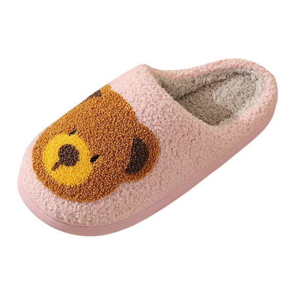 Women's Cute Cartoon Bear Head House Slippers Soft Sole Winter Warm Indoor Slippers Plush Non Slip Bedroom Shoes Red Size 6.5