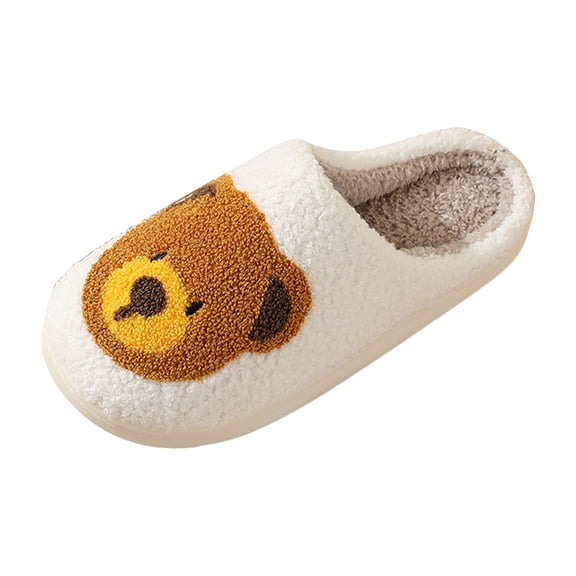 Women's Cute Cartoon Bear Head House Slippers Soft Sole Winter Warm Indoor Slippers Plush Non Slip Bedroom Shoes White Size 6.5