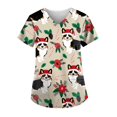 thumbnail image 1 of Women s Cute Cartoon Food Print Scrub Top V Neck Short Sleeve Stretch Nursing Uniform With Pockets Fun Colorful Dessert Pattern Workwear Tunic Top For Healthcare Workers, 1 of 3
