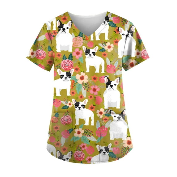 Women s Cute Cartoon Food Print Scrub Top V Neck Short Sleeve Stretch Nursing Uniform With Pockets Fun Colorful Dessert Pattern Workwear Tunic Top For Healthcare Workers