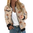 thumbnail image 1 of Women's Cute Cartoon Print Bomber Jacket Lightweight Zip-Up Casual Outerwear Trendy Fashion Coat, 1 of 5
