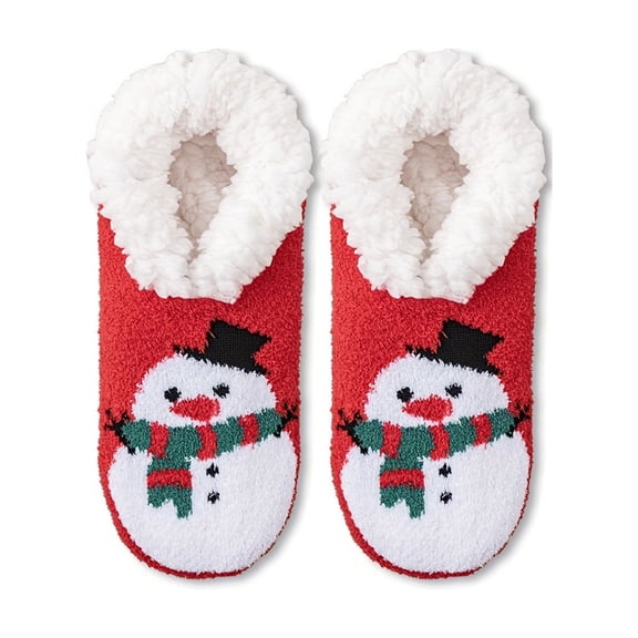 Women's Cute Cartoon Slipper Socks - Star & Moon Design, Silicone Non-Slip Pads, Thickened Warm Comfortable, Red Snowman, Style F