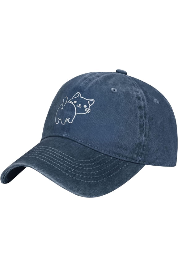 Women's Cute Cat Butt Hat for Cat Lover, Vintage Distressed Adjustable Washed Baseball Cap for Men Women