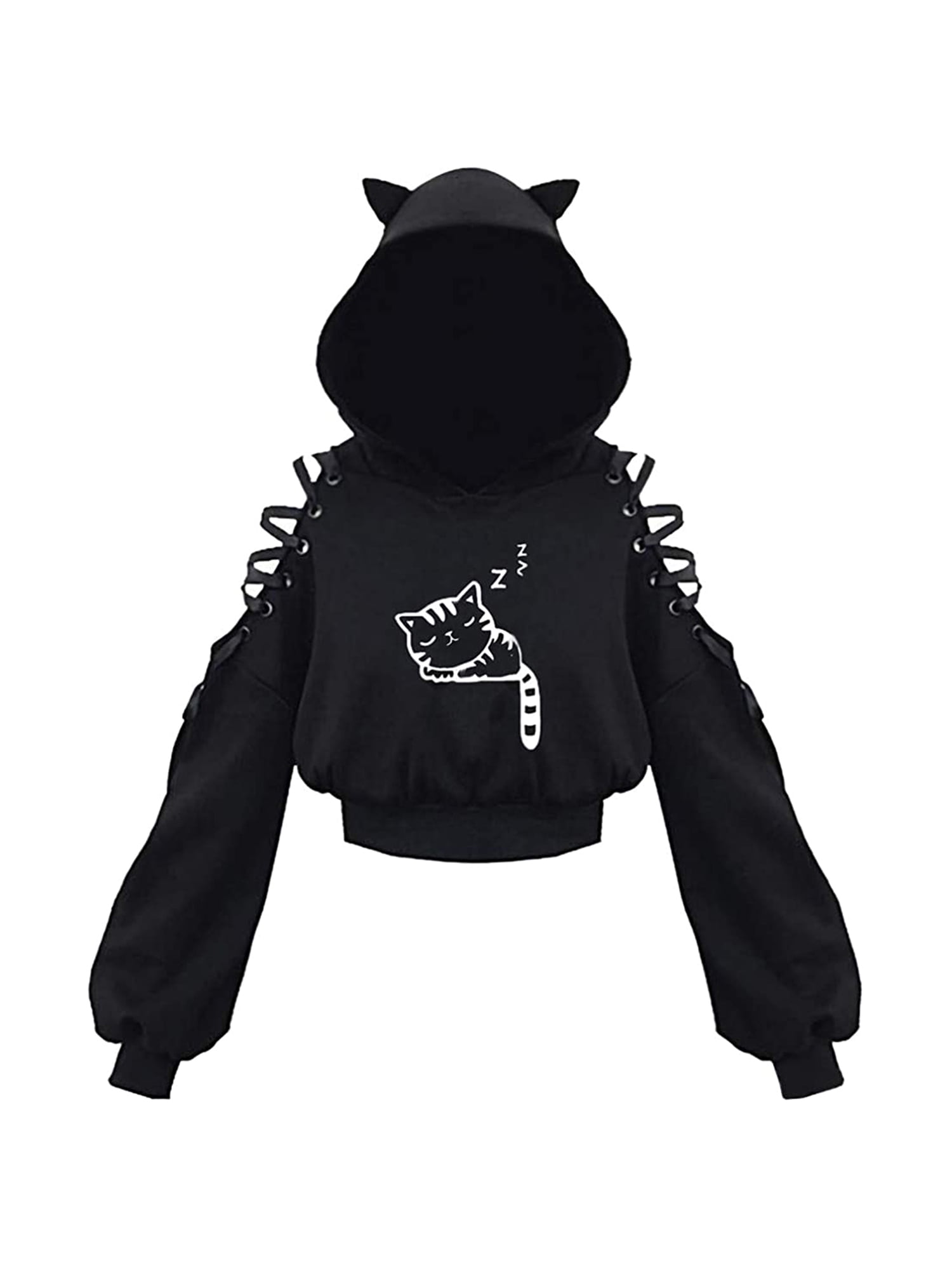 Spooky Cat Crop Hoodie for Women