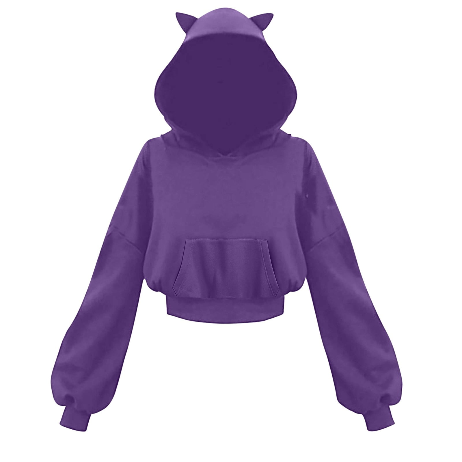 Women s Cute Cat Ear Hoodie Long Sleeve Cropped Pullover Sweatshirt Casual Loose Fit Hooded Top Walmart