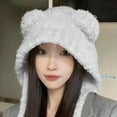 thumbnail image 1 of Women's Cute Cat Ear Plush Hat, Soft Fuzzy Surface Winter Beanie, Warm Fluffy Ear Protection, Fashion Winter Cap, Cold Weather Outdoor Hat, Cozy Ladies Beanie - White, 1 of 4