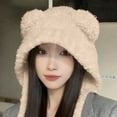 thumbnail image 1 of Women's Cute Cat Ear Plush Hat, Soft Fuzzy Surface Winter Beanie, Warm Fluffy Ear Protection, Fashion Winter Cap, Cold Weather Outdoor Hat, Cozy Ladies Beanie - Beige, 1 of 4