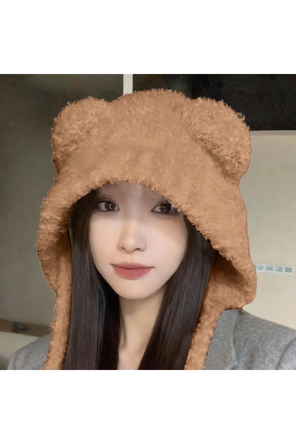 Women's Cute Cat Ear Plush Hat, Soft Fuzzy Surface Winter Beanie, Warm Fluffy Ear Protection, Fashion Winter Cap, Cold Weather Outdoor Hat, Cozy Ladies Beanie - Khaki