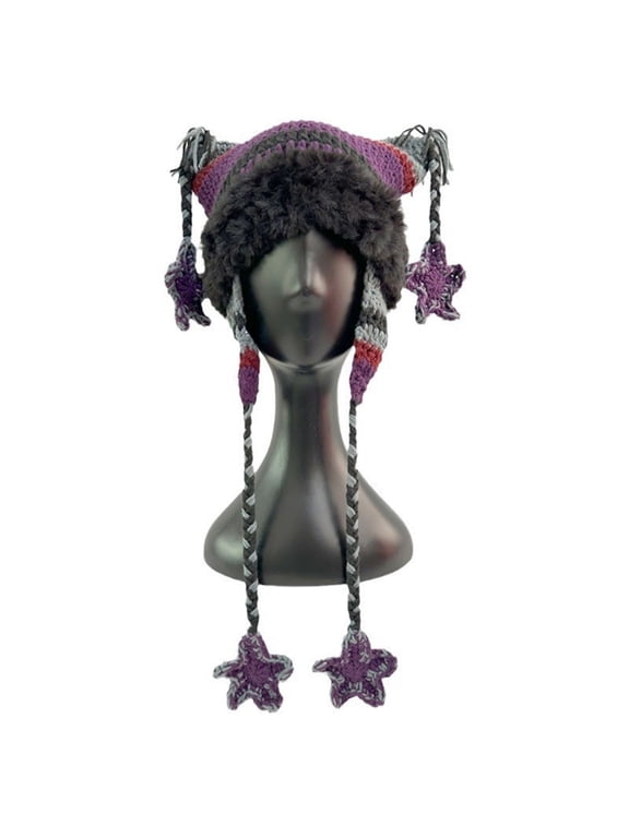 Women's Cute Cat Ears Crochet Beanie Ear Flap Winter Warm Knit Hat