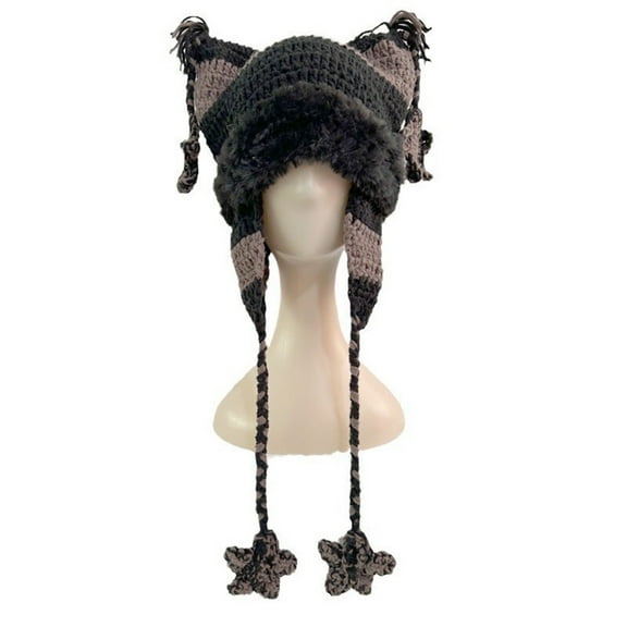 Women's Cute Cat Ears Crochet Beanie Ear Flap Winter Warm Knit Hat